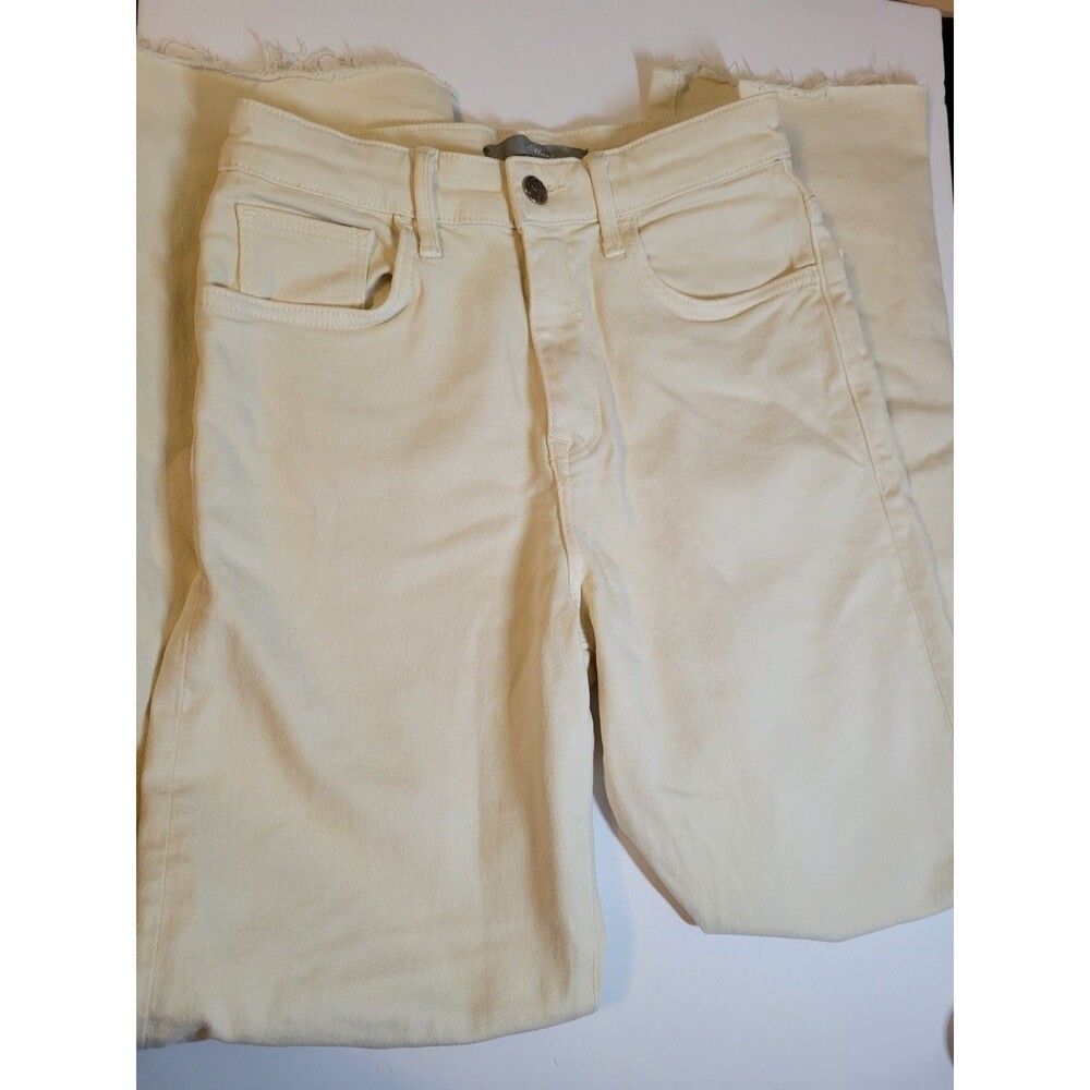 Mavi Barcelona High Rise Wide Leg Jeans Size 26 29 Cream Beige Raw Hem Stretch